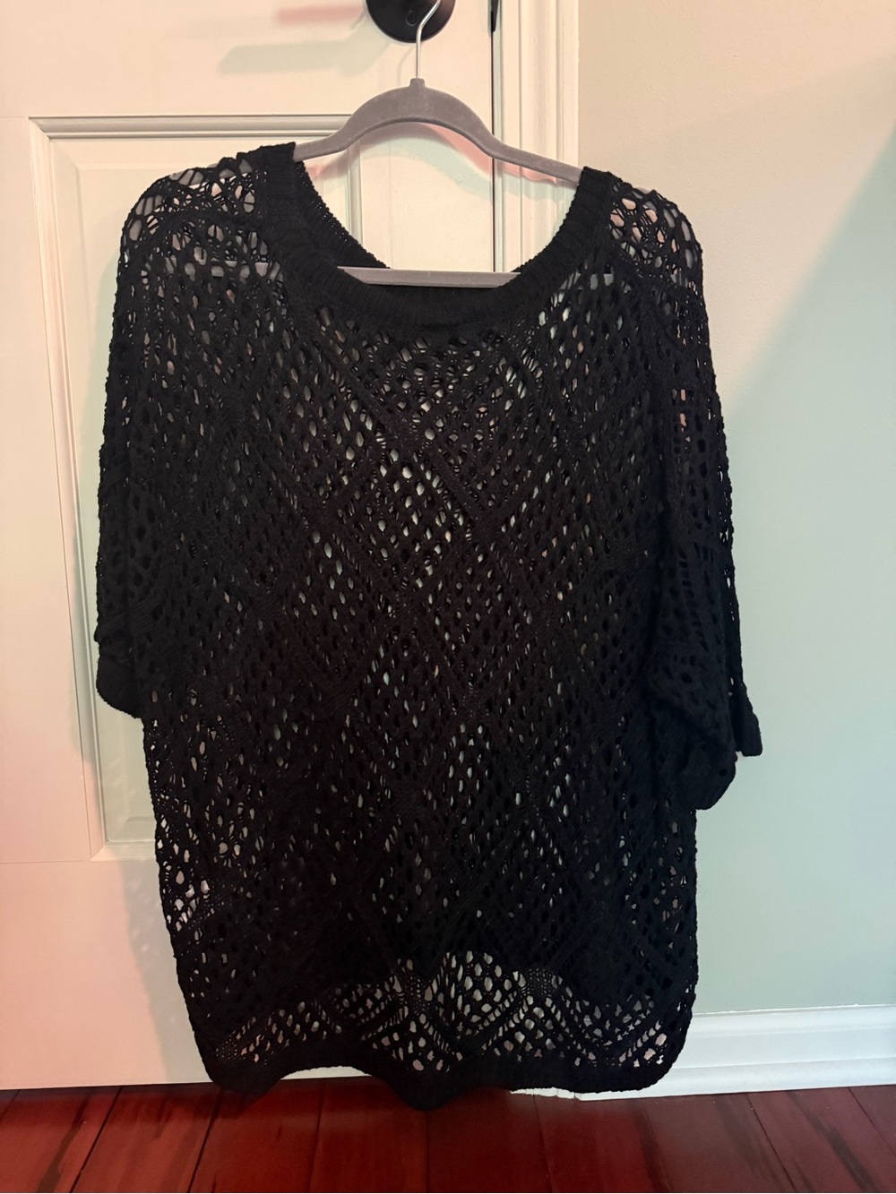 Black Open-Knit Crochet Sweater